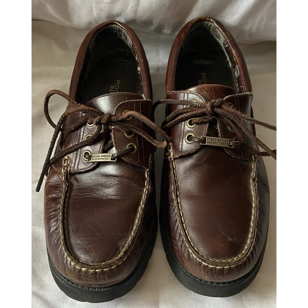 Rockport Mens Brown Leather Boat Deck shoes sz 9.5